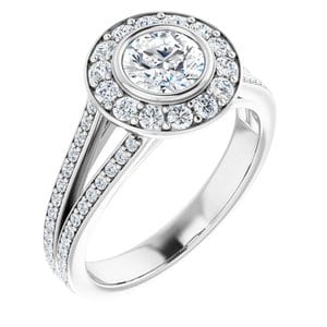 Rings 14K White 5.5 mm Round Bezel-Set Halo-Style Engagement Ring Mounting