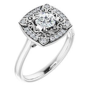 Rings 14K White 5.2 mm Round Vintage-Inspired Halo-Style Engagement Ring Mounting