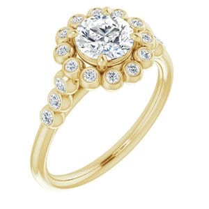 Rings 14K Yellow 6 mm Round Halo-Style Bezel-Set Engagement Ring Mounting