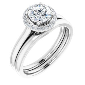 Rings 14K White 6 mm Round .08 CTW Natural Diamond Semi-Set Engagement Ring