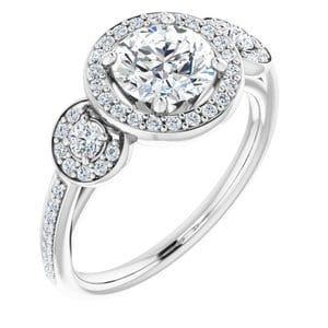 Rings 14K White 6.5 mm Round 1/3 CTW Natural Diamond Semi-Set Engagement Ring