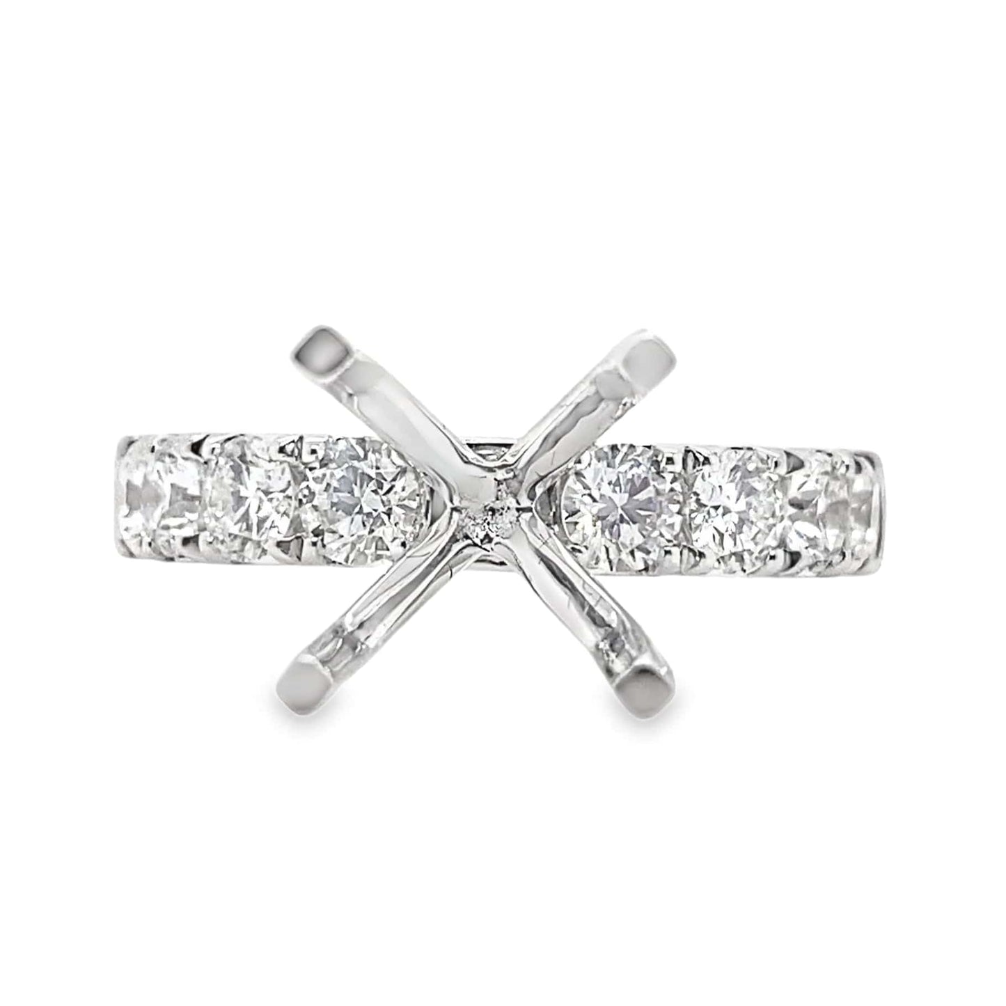 18K WHITE GOLD NO CENTER (9MM RBC) 1.02CT TW NATURAL ROUND BRILLIANT DIAMOND ACCENT F/VS PRONG SET RING MOUNTING