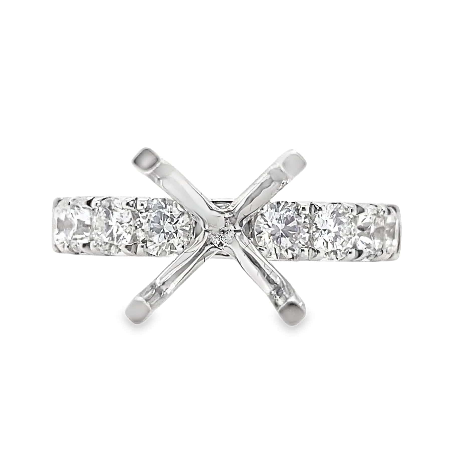 18K WHITE GOLD NO CENTER (9MM RBC) 1.02CT TW NATURAL ROUND BRILLIANT DIAMOND ACCENT F/VS PRONG SET RING MOUNTING