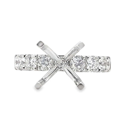 18K WHITE GOLD NO CENTER (9MM RBC) 1.02CT TW NATURAL ROUND BRILLIANT DIAMOND ACCENT F/VS PRONG SET RING MOUNTING