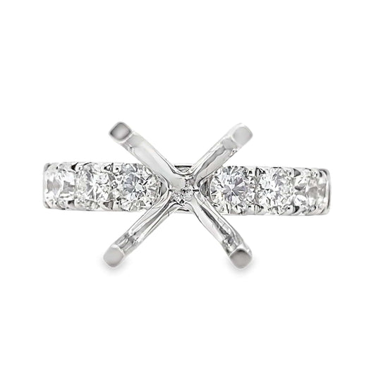 18K WHITE GOLD NO CENTER (9MM RBC) 1.02CT TW NATURAL ROUND BRILLIANT DIAMOND ACCENT F/VS PRONG SET RING MOUNTING