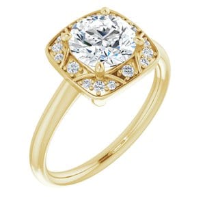 Rings 14K Yellow 7 mm Round Vintage-Inspired Halo-Style Engagement Ring Mounting