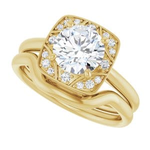 Rings 14K Yellow 7 mm Round Vintage-Inspired Halo-Style Engagement Ring Mounting