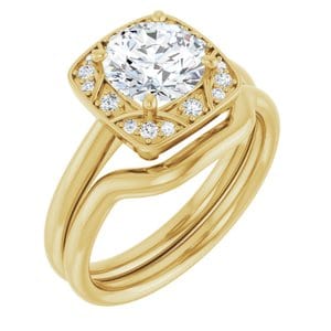 Rings 14K Yellow 7 mm Round Vintage-Inspired Halo-Style Engagement Ring Mounting