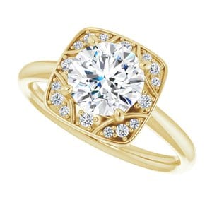 Rings 14K Yellow 7 mm Round Vintage-Inspired Halo-Style Engagement Ring Mounting