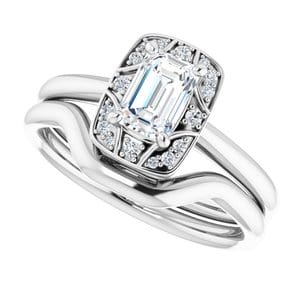 Rings 14K White 6x4 mm Emerald Vintage-Inspired Halo-Style Engagement Ring Mounting
