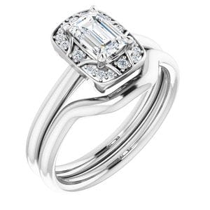 Rings 14K White 6x4 mm Emerald Vintage-Inspired Halo-Style Engagement Ring Mounting
