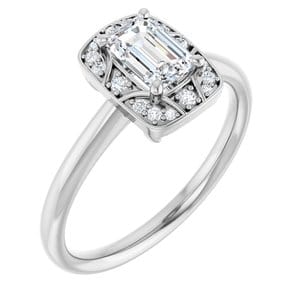Rings 14K White 6x4 mm Emerald Vintage-Inspired Halo-Style Engagement Ring Mounting
