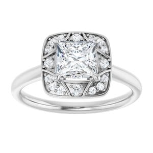 Rings 14K White 5.5x5.5 mm Square Vintage-Inspired Halo-Style Engagement Ring Mounting