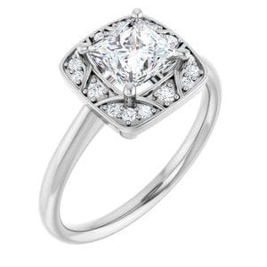 Rings 14K White 5.5x5.5 mm Square Vintage-Inspired Halo-Style Engagement Ring Mounting