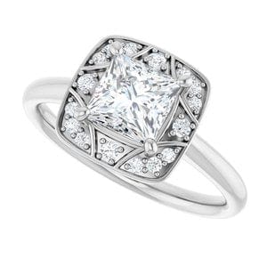 Rings 14K White 5.5x5.5 mm Square Vintage-Inspired Halo-Style Engagement Ring Mounting