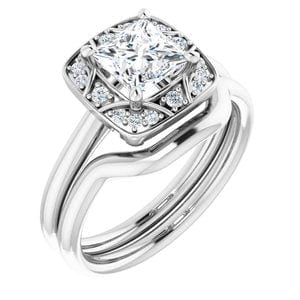Rings 14K White 5.5x5.5 mm Square Vintage-Inspired Halo-Style Engagement Ring Mounting