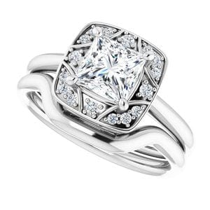 Rings 14K White 5.5x5.5 mm Square Vintage-Inspired Halo-Style Engagement Ring Mounting