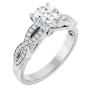 Rings 14K White  6.5 mm Round Engagement Ring Mounting