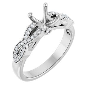 Rings 14K White 6.5 mm Round 1/8 CTW Natural Diamond Semi-Set Engagement Ring
