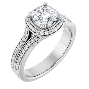 Rings 14K White  6 mm Cushion Engagement Ring Mounting