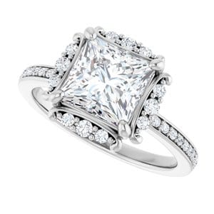 Rings 14K White 7x7 mm Square Halo-Style Engagement Ring Mounting
