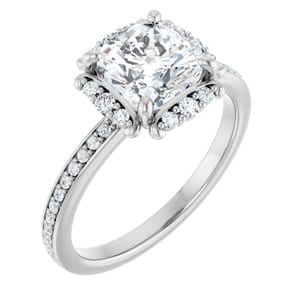 Rings 14K White 7x7 mm Cushion Halo-Style Engagement Ring Mounting