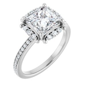 Rings 14K White 7x7 mm Square Halo-Style Engagement Ring Mounting