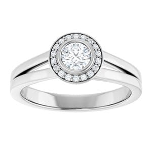Rings 14K White 4.1 mm Round Bezel-Set Halo-Style Engagement Ring Mounting