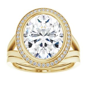 Rings 14K Yellow 12x10 mm Oval Bezel-Set Halo-Style Engagement Ring Mounting