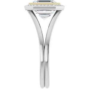 Rings 18K White & Yellow 8x8 mm Asscher Bezel-Set Halo-Style Engagement Ring Mounting