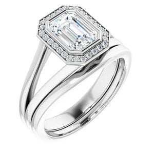 Rings 14K White 7x5 mm Emerald Bezel-Set Halo-Style Engagement Ring Mounting
