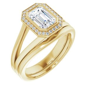 Rings 14K Yellow 7x5 mm Emerald Bezel-Set Halo-Style Engagement Ring Mounting
