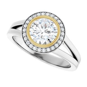 Rings 14K White & Yellow 6.5 mm Round .07 CTW Natural Diamond Semi-Set Engagement Ring