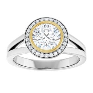 Rings 14K White & Yellow 6.5 mm Round .07 CTW Natural Diamond Semi-Set Engagement Ring