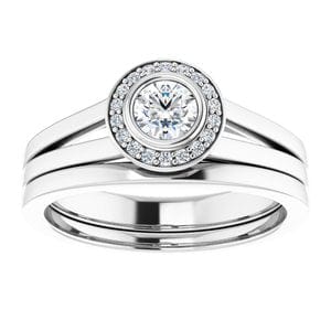 Rings 14K White 4.1 mm Round Bezel-Set Halo-Style Engagement Ring Mounting