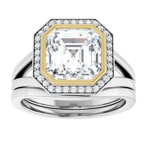 Rings 18K White & Yellow 8x8 mm Asscher Bezel-Set Halo-Style Engagement Ring Mounting