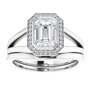 Rings 14K White 7x5 mm Emerald Bezel-Set Halo-Style Engagement Ring Mounting