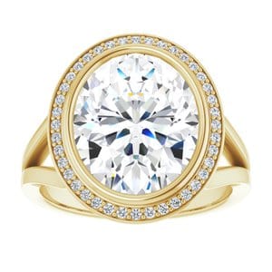Rings 14K Yellow 12x10 mm Oval Bezel-Set Halo-Style Engagement Ring Mounting