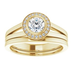 Rings 14K Yellow 4.8 mm Round Bezel-Set Halo-Style Engagement Ring Mounting