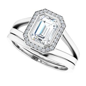Rings 14K White 7x5 mm Emerald Bezel-Set Halo-Style Engagement Ring Mounting