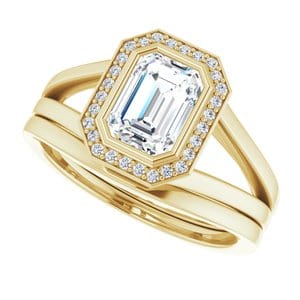 Rings 14K Yellow 7x5 mm Emerald Bezel-Set Halo-Style Engagement Ring Mounting