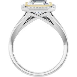 Rings 18K White & Yellow 8x8 mm Asscher Bezel-Set Halo-Style Engagement Ring Mounting