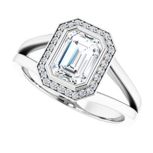 Rings 14K White 7x5 mm Emerald Bezel-Set Halo-Style Engagement Ring Mounting