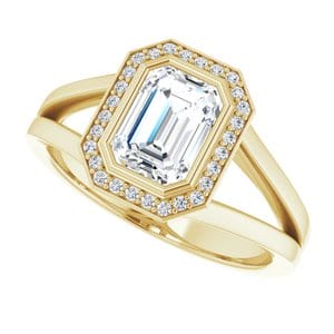 Rings 14K Yellow 7x5 mm Emerald Bezel-Set Halo-Style Engagement Ring Mounting