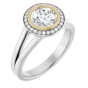 Rings 14K White & Yellow 6.5 mm Round .07 CTW Natural Diamond Semi-Set Engagement Ring