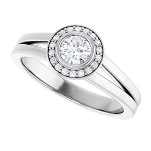 Rings 14K White 4.1 mm Round Bezel-Set Halo-Style Engagement Ring Mounting