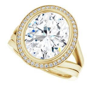 Rings 14K Yellow 12x10 mm Oval Bezel-Set Halo-Style Engagement Ring Mounting