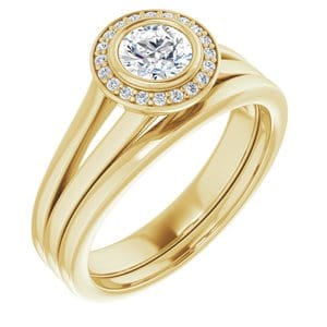 Rings 14K Yellow 4.8 mm Round Bezel-Set Halo-Style Engagement Ring Mounting