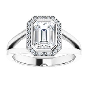 Rings 14K White 7x5 mm Emerald Bezel-Set Halo-Style Engagement Ring Mounting