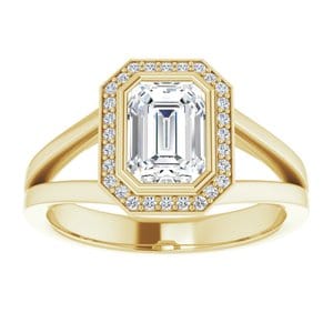 Rings 14K Yellow 7x5 mm Emerald Bezel-Set Halo-Style Engagement Ring Mounting